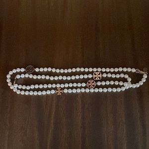 Tory Burch Long Pearl and Gold Monogram Necklace, NWOT